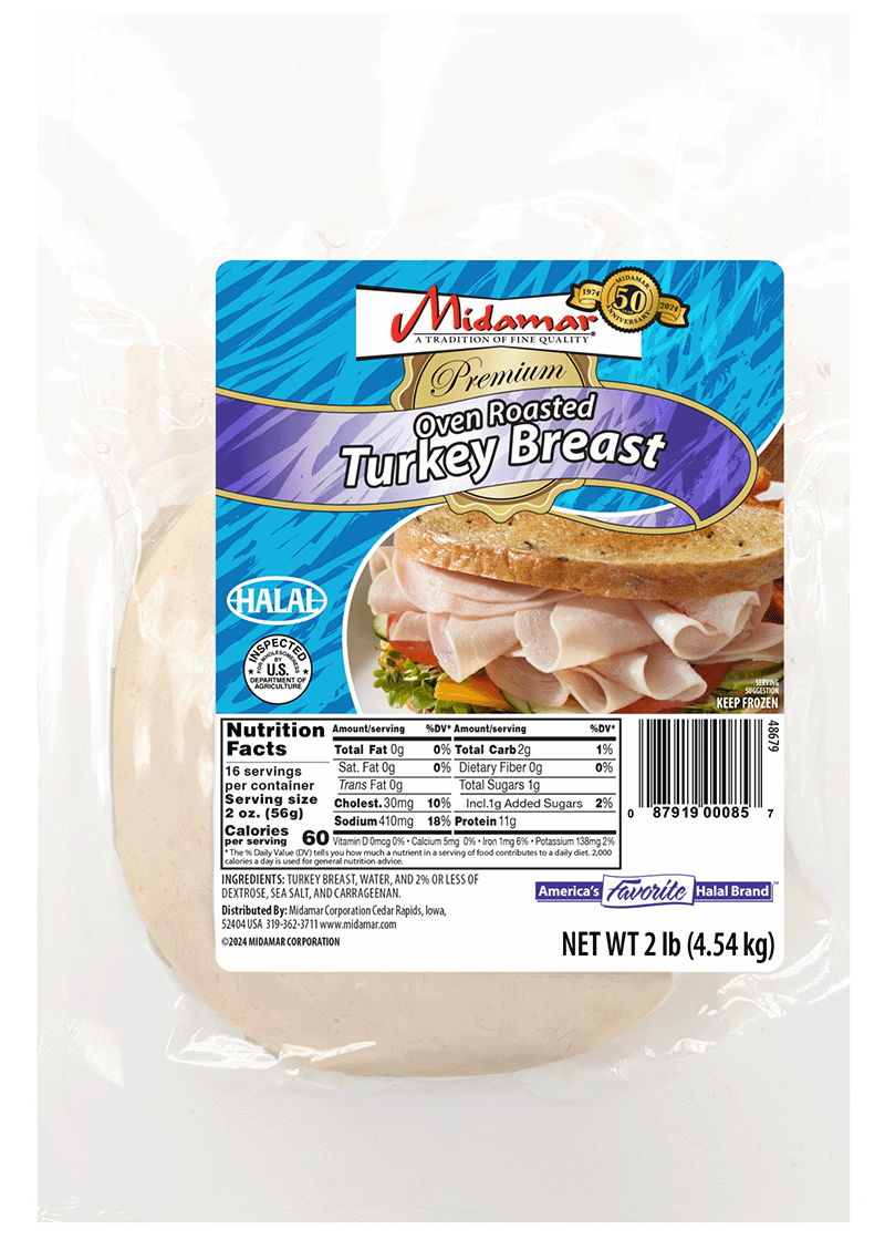 Halal Oven Roasted Turkey Breast Slices - 10 lb