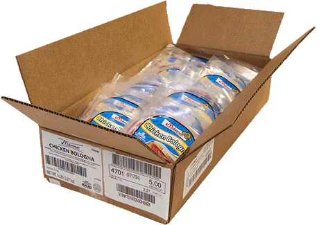 A case of Midamar Chicken Bologna. 