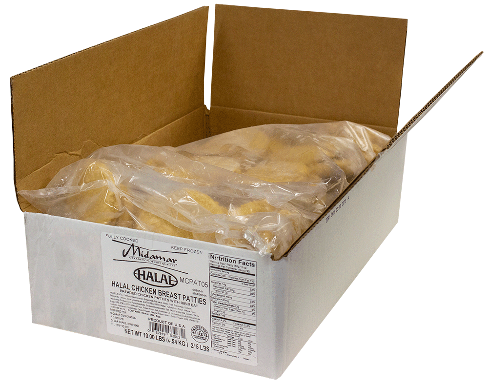 Halal Chicken Breast Patties - 10 lb