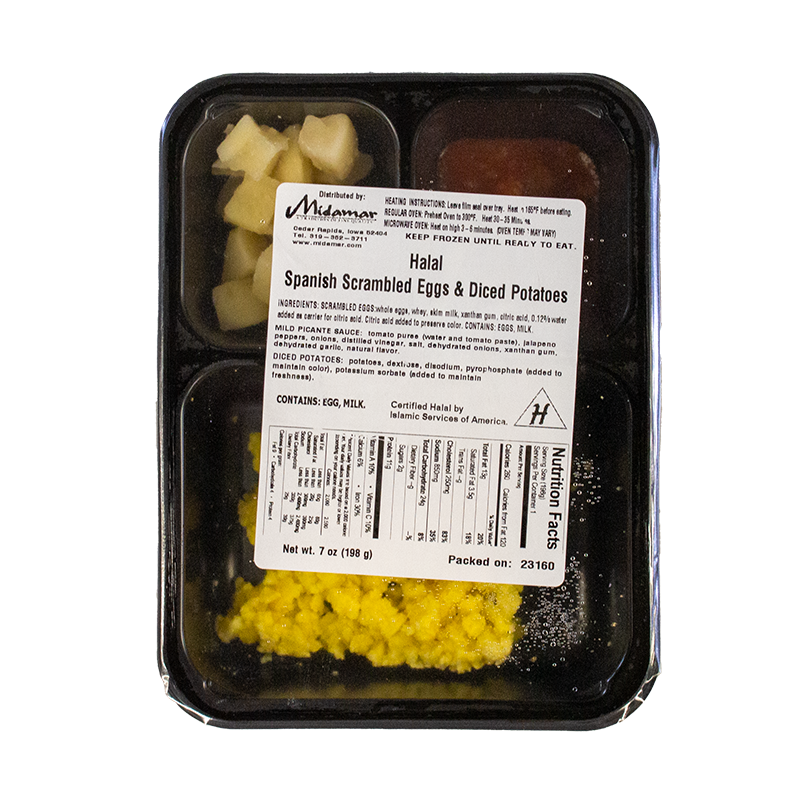Halal Scrambled Eggs With Spanish Sauce & Potatoes Meal