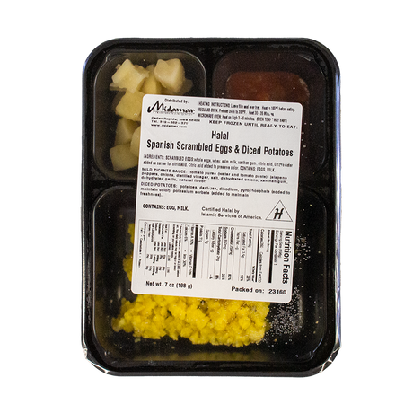 Halal Scrambled Eggs With Spanish Sauce & Potatoes Meal