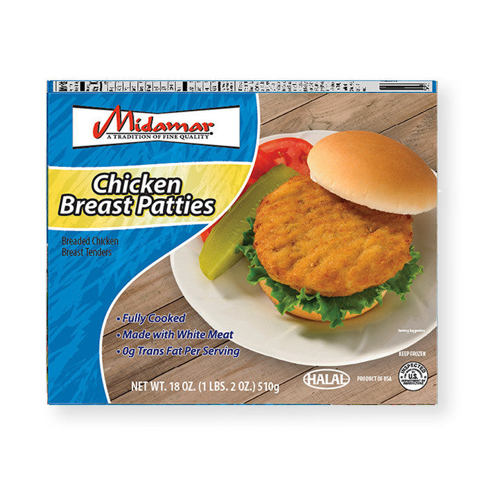 HALAL CHICKEN BREAST PATTIES 12/18oz (FULLY COOKED)