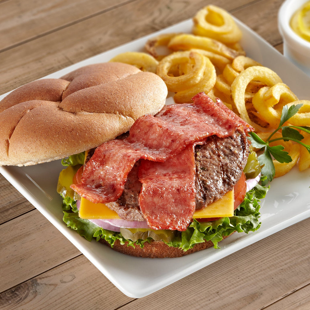 Sandwich Style halal Beef strip on hamburger 